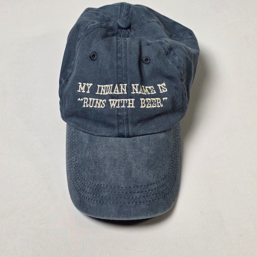Anvil Hat Runs With Beer Funny Graphic Baseball Cap Adjustable‎ Cotton Navy Blue